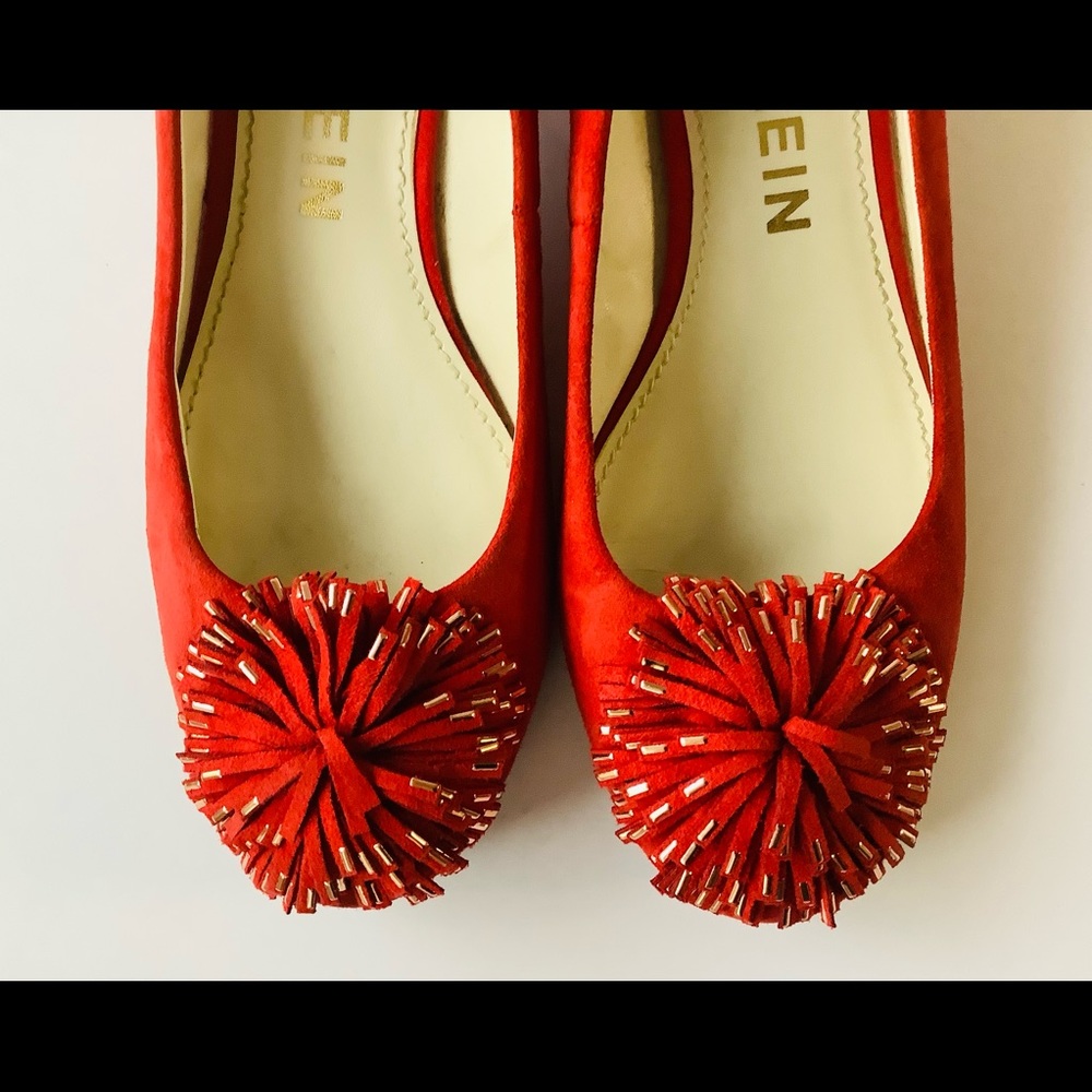 Anne Klein Pom Pom bright red pump shoes